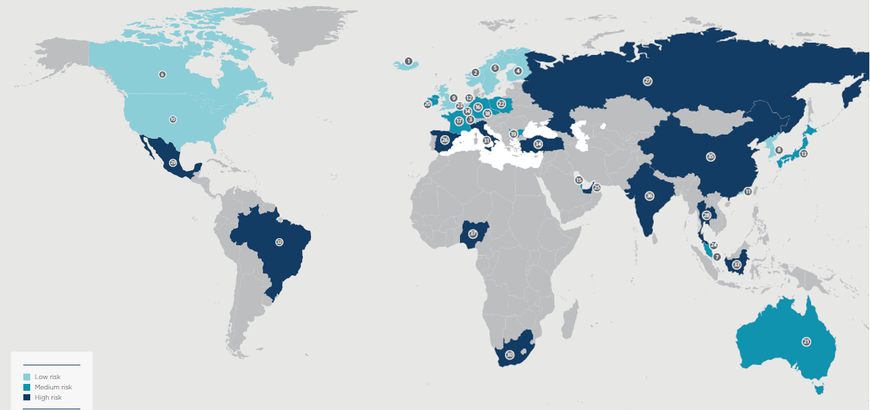 Индекс риска для ЦОДов на карте